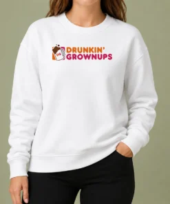 Premium Funny Drunkin Grownups DG Mug Logo Parody Sweater in dark color, crewneck style, front graphic print