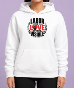 Premium Good Labor Is Love Made Visible Silhouette hoodie in black with front graphic print, displayed on a flat lay