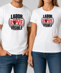 Premium Good Labor Is Love Made Visible Silhouette t shirt in black with white graphic print, classic fit short sleeve tee
