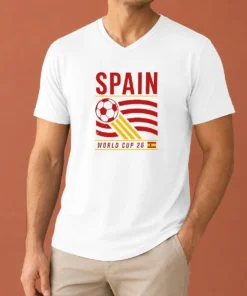 Premium Good Spain National Football Team World Cup 26 Soccer Team V Neck Shirt in red with team logo
