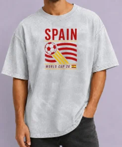 Premium Good Spain National Football Team World Cup 26 Soccer Team Washed T-Shirt