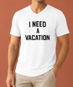 Premium I Need A Vacation Text V-Neck Shirt