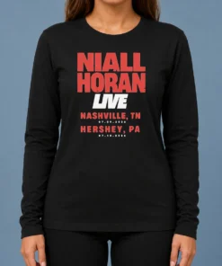 Premium Niall Horan Live Nashville Hershey Tour long sleeve shirt in black with tour graphics