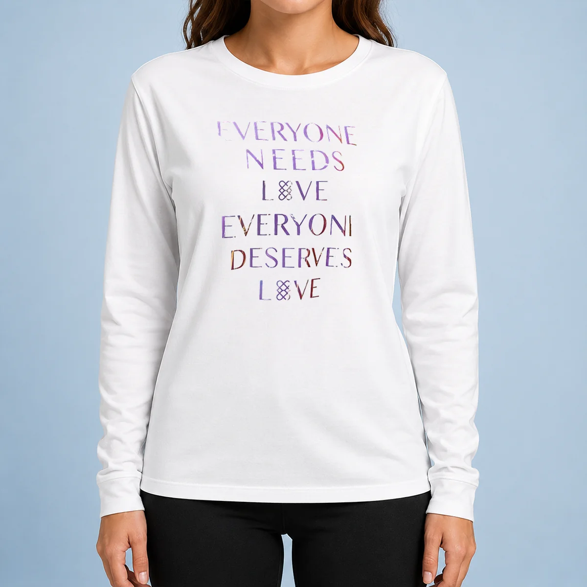 Premium Official Everyone Needs Love Everyone Deserves Love long sleeve shirt in black with bold white text design