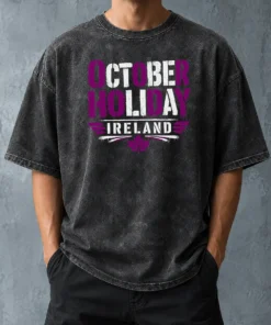 Premium Original October Holiday Ireland Stencil For Cozy Fall Celebrat Washed T-Shirt