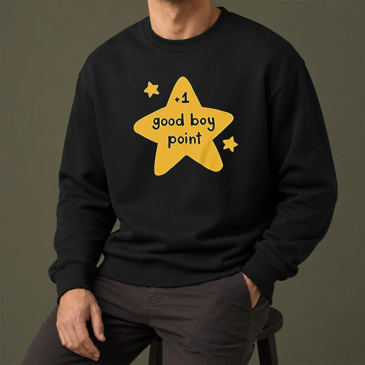 Premium Plus 1 Good Boy Point Star Reward Positive Reinforcement sweater in navy blue, long-sleeve cozy knit