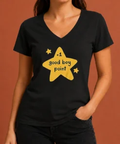 Premium Plus 1 Good Boy Point Star Reward Positive Reinforcement V Neck Shirt in dark fabric showing front design