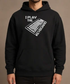 Premium Pretty I Play The Keyboard Pixel Art Gamer Computer Hoodie in black, featuring pixel art gaming design on front