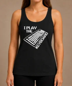 Premium Pretty I Play The Keyboard Pixel Art Gamer Computer tank top in black, featuring colorful pixel art design