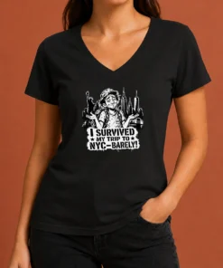 Premium Pretty NYC Trip Survivor Stencil V-Neck Shirt