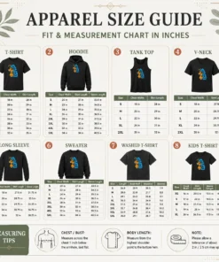 Size chart for Premium Pretty Visit Your Local Theater And Film Fest with measurements in inches and cm