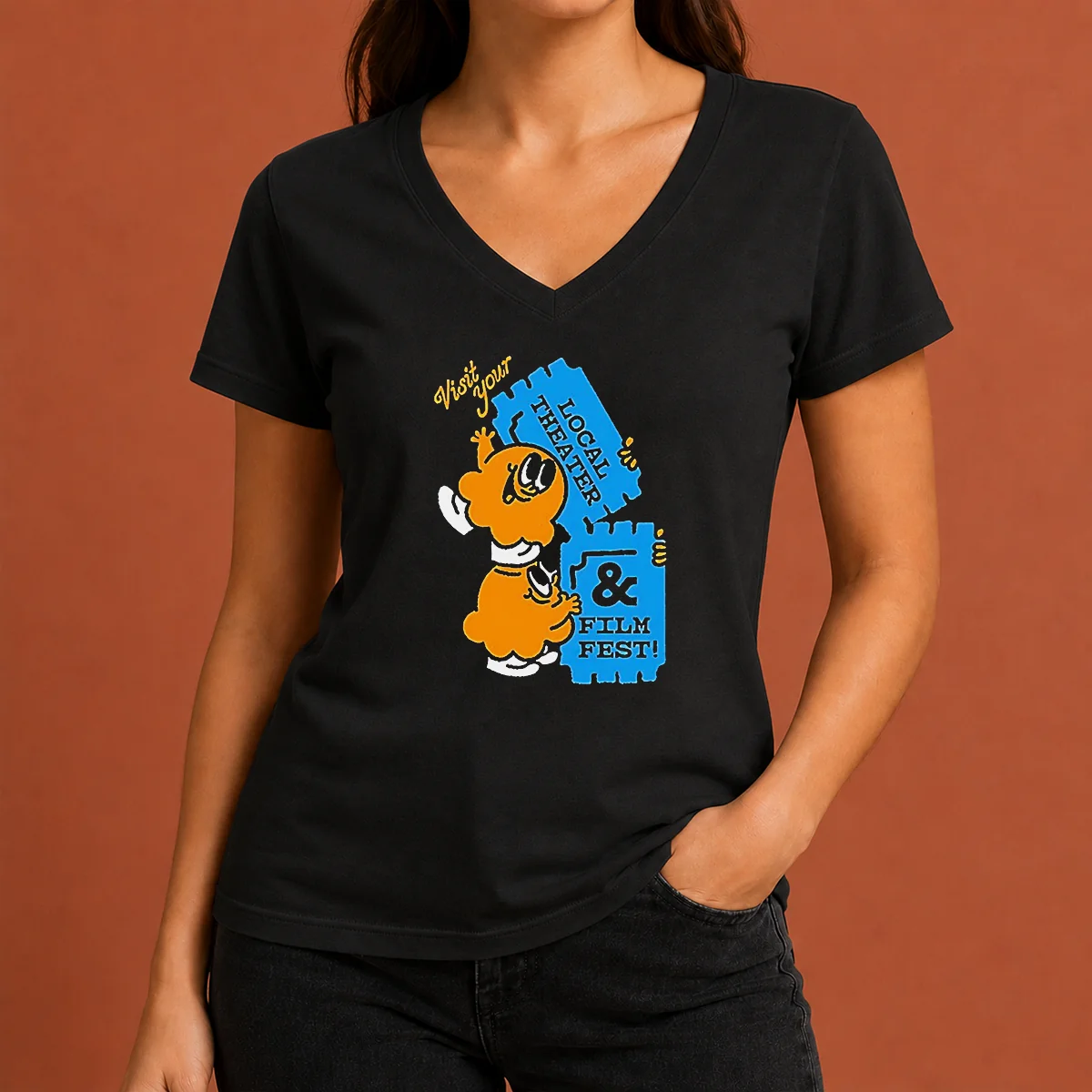 Premium Pretty Visit Your Local Theater V-Neck Shirt Premium Pretty Visit Your Local Theater V-Neck Shirt