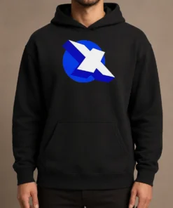 Premium Top X Logo On Blue Circle Symbol Logo Hoodie in navy blue with front graphic print