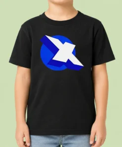 Premium Top X Logo On Blue Circle Symbol Logo Kids T Shirt in vibrant blue with round logo on front
