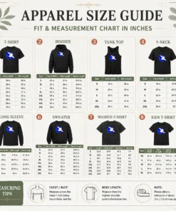 Size chart for Premium Top X Logo On Blue Circle Symbol Logo showing measurements in inches and cm