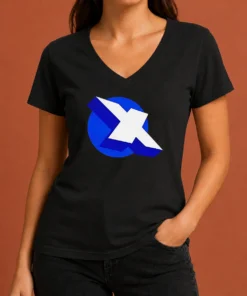 Premium Top X Logo On Blue Circle Symbol Logo V Neck Shirt in navy blue with crisp logo detail