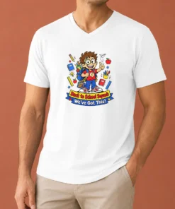 Pretty Awesome Back To School Cartoon Squad For Kids V Neck Shirt in blue, featuring a playful cartoon squad design for kids