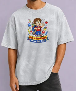 Pretty Awesome Back To School Cartoon Squad For Kids Washed T Shirt featuring vibrant cartoon characters on a soft washed fabric