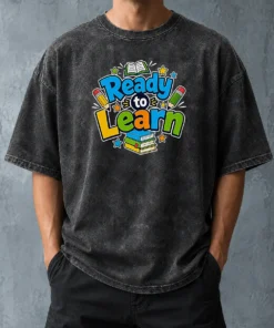 Pretty Back To School Ready To Learn Typography Washed T-Shirt