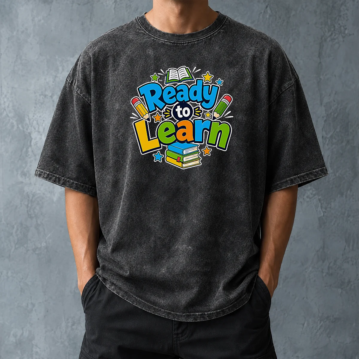 Pretty Back To School Ready To Learn Typography Washed T-Shirt