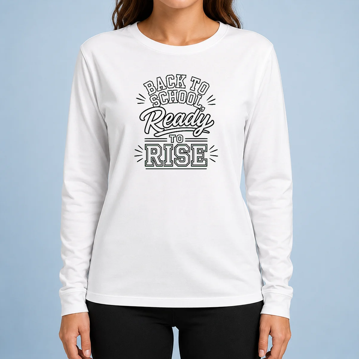 Pretty Back To School Ready To Rise Line Art Long Sleeve Shirt