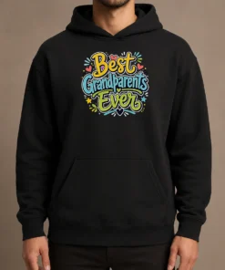 Pretty Best Grandparents Ever Doodle Typography Hoodie in soft cotton blend with front pocket and drawstring hood