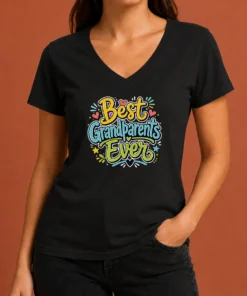 Pretty Best Grandparents Ever Doodle Typography V-Neck Shirt