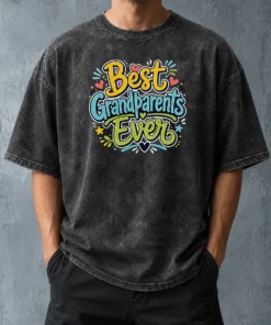 Pretty Best Grandparents Ever Doodle Typography Washed T-Shirt