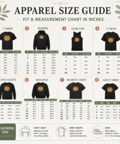 Size chart for Pretty Best Grandparents Ever Groovy Retro with measurements in inches and cm