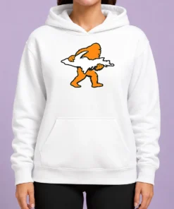Pretty Bigfoot Holding UP Of Michigan Upper Peninsula Hoodie in charcoal gray, front view with kangaroo pocket and drawstring hood