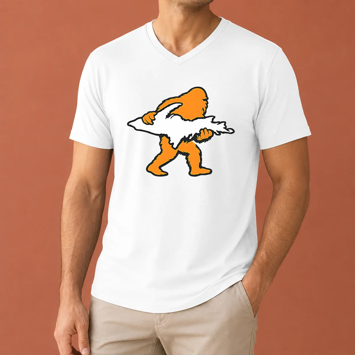 Pretty Bigfoot Holding UP Of Michigan V-Neck Shirt Pretty Bigfoot Holding UP Of Michigan V-Neck Shirt