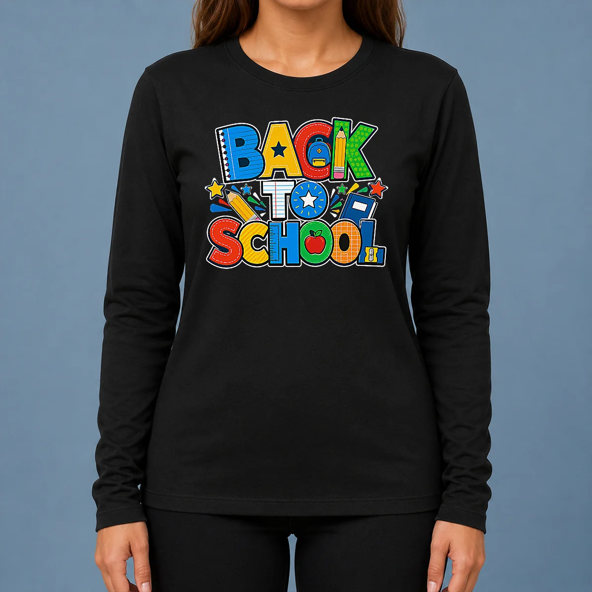 Pretty Exciting Back To School Silhouette For Students Long Sleeve Shirt