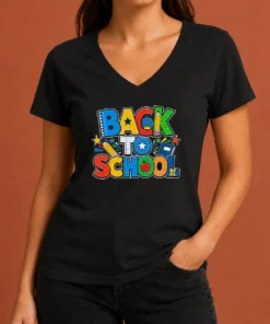 Pretty Exciting Back To School Silhouette For Students V-Neck Shirt