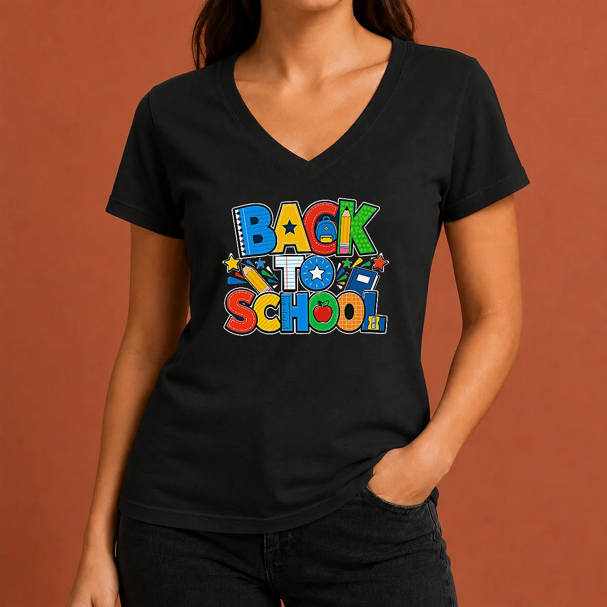 Pretty Exciting Back To School Silhouette V-Neck Shirt Pretty Exciting Back To School Silhouette V-Neck Shirt
