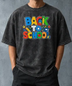 Pretty Exciting Back To School Silhouette For Students Washed T-Shirt