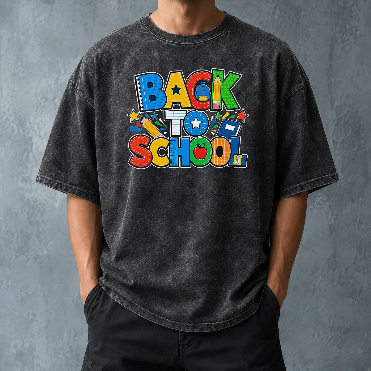 Pretty Exciting Back To School Silhouette For Students Washed T-Shirt