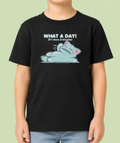Pretty Exhausted Cartoon Cat Lying Down What A Day It'S Been 5 Minutes Kids T-Shirt