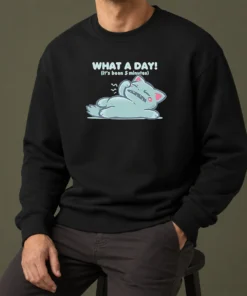 Pretty Exhausted Cartoon Cat Lying Down What A Day It'S Been 5 Minutes Sweater