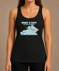 Pretty Exhausted Cartoon Cat Lying Down What A Day It'S Been 5 Minutes Tank Top