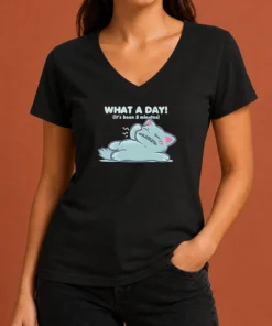Pretty Exhausted Cartoon Cat Lying Down What A Day It'S Been 5 Minutes V-Neck Shirt