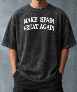 Pretty Funny Make Spain Great Again Cap printed on a soft washed t shirt in light gray