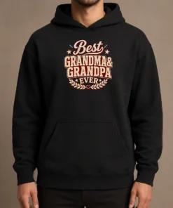 Pretty Grandparents Day Best Ever Vintage Vector Hoodie in charcoal gray with front pocket and drawstring hood