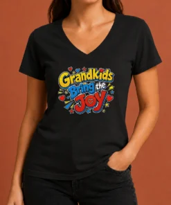 Pretty Grandparents Day Grandkids Bring The Joy Pop Art V Neck Shirt in soft fabric with colorful pop art design