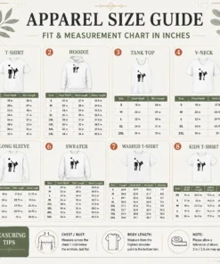 Size chart for Pretty Kick Him Funny showing measurements in inches and cm for accurate sizing