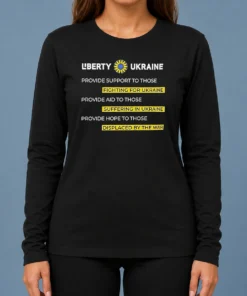 Pretty Liberty Ukraine Support Aid And Hope For Those Affected By The War long sleeve shirt in blue with front graphic print