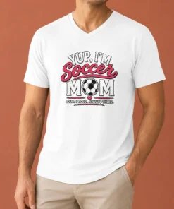 Pretty Nice Yup I'M A Soccer Mom Loud Proud Always There V Neck Shirt in black showing front design