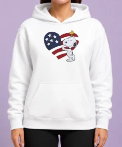 Pretty Snoopy And Woodstock American Flag Heart Hoodie