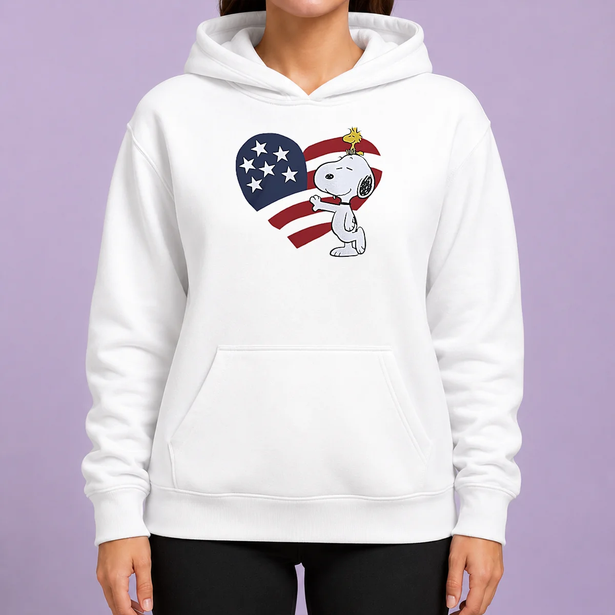 Pretty Snoopy And Woodstock American Flag Heart Hoodie