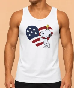 Pretty Snoopy And Woodstock American Flag Heart Tank Top