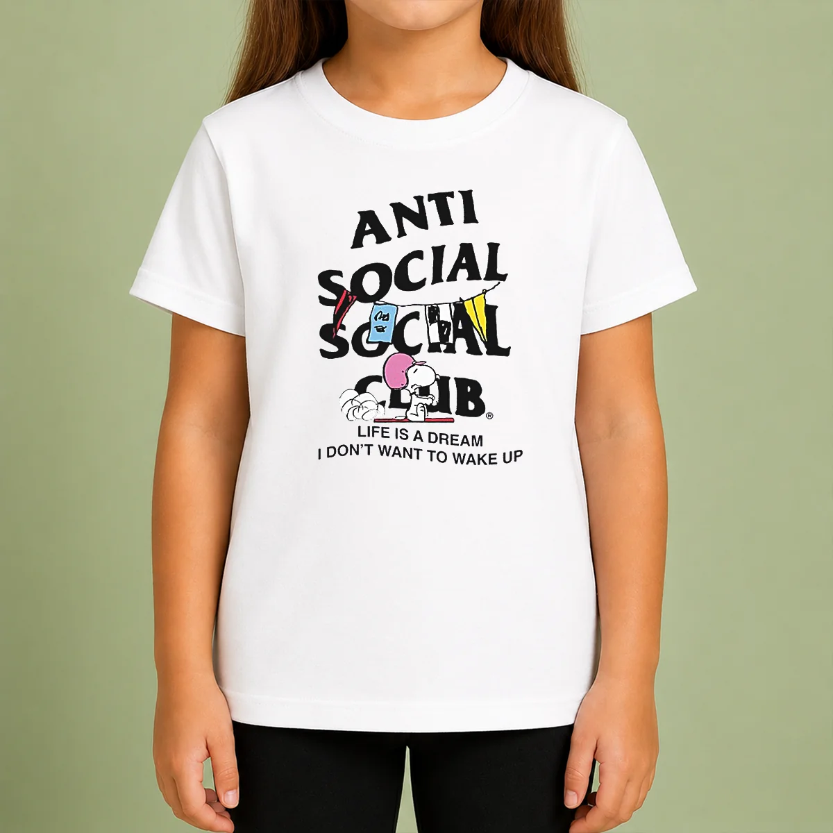 Pretty Snoopy Anti Social Club Life Is A Dream I Don'T Want To Wake Up Kids T-Shirt